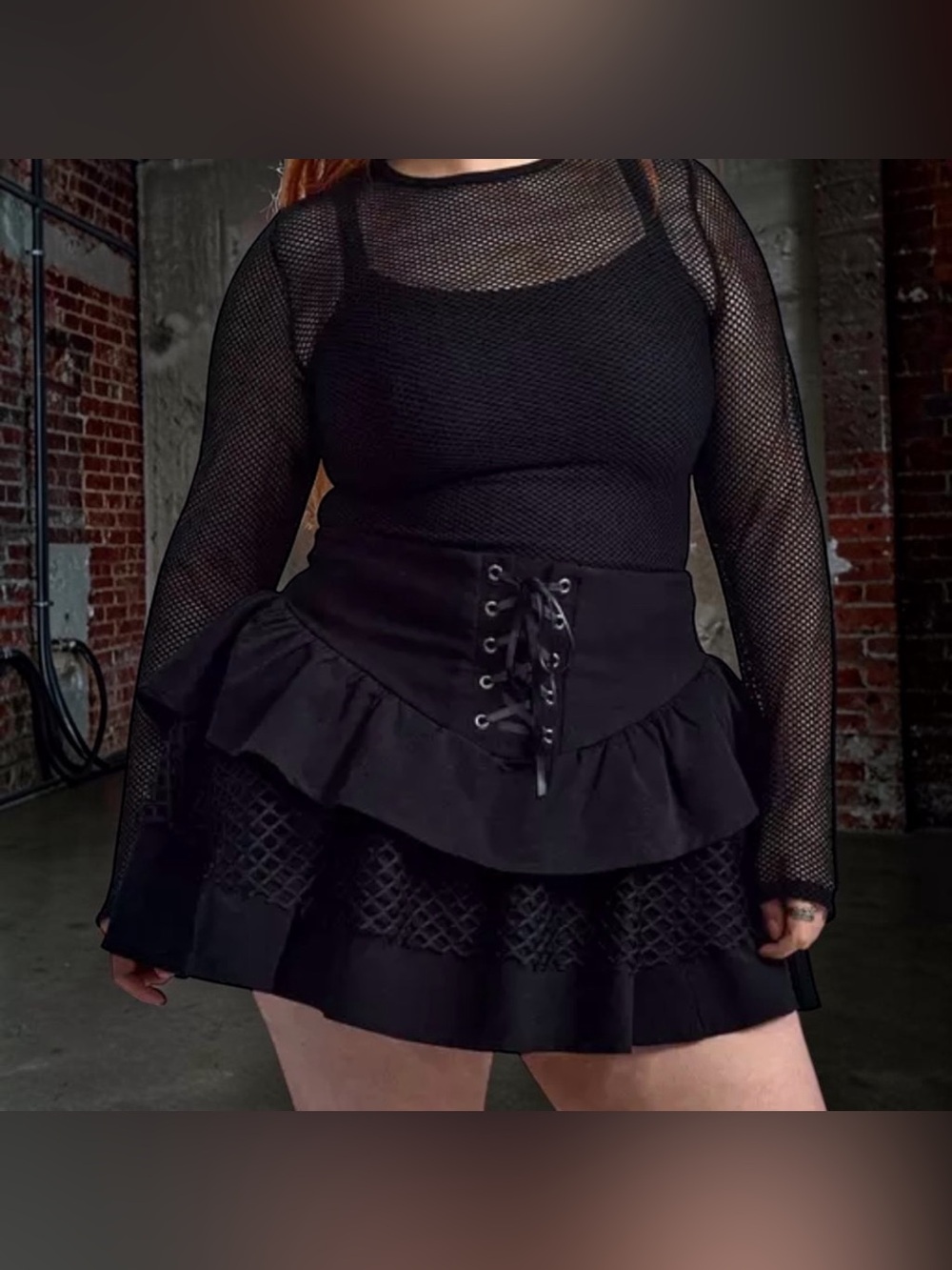 Torrid Nightfall Black Fishnet Long Sleeve Cropped Top with Cami 4 4X NWT